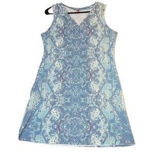 Sundance Before + Again Dress Size Large Blue Ikat Sleeveless V‎ Neck USA Made